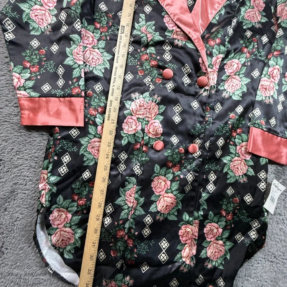 Kathryn Womens S Satin Robe NWT Black Pink Floral Print Long Sleeve Sleepwear - Picture 4 of 6